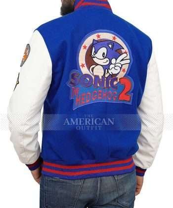 Sonic Hedgehog Blue and White Varsity Jacket