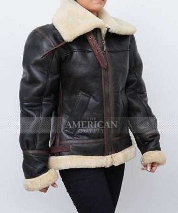 Kim Kardashian Bomber Shearling Leather Jacket