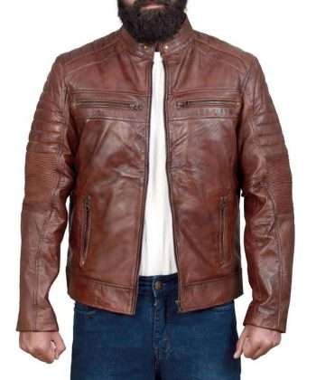 brown racer biker leather jacket