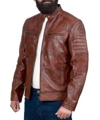 cafe racer brown distressed biker leather jacket
