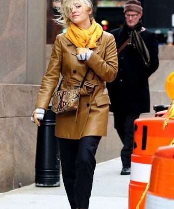 Cassie Bowden The Flight Attendant Kaley Cuoco Brown Leather Coat