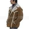 The Offer Miles Teller Brown Shearling Leather Jacket
