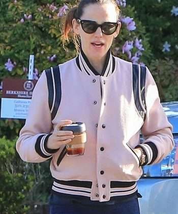 Jennifer Garner Varsity Pink Cotton Letterman Jacket