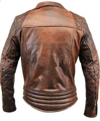Men Vintage Distressed Cafe Racer Quilted Real Leather Jacket