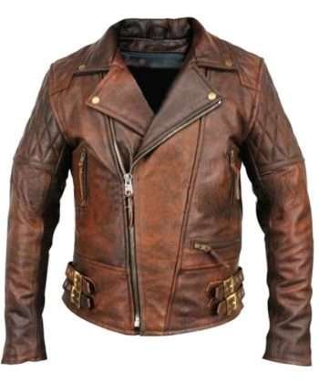 Men Cafe Racer Distressed Brown Leather Jacket