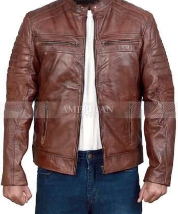 Mens Cafe Racer Brown Leather Jacket
