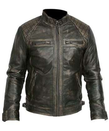 Mens Cafe Racer Vintage Motorcycle Retro Leather Jacket