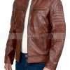 Mens Cafe Racer Brown Biker Real Leather Jacket