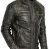 Mens Cafe Racer Distressed Black Leather Jacket