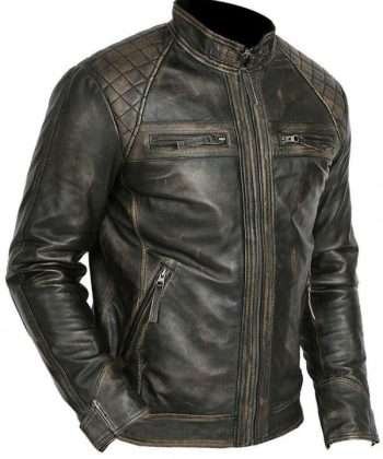 Mens Cafe Racer Distressed Black Leather Jacket