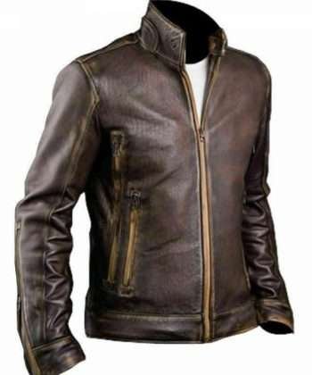 Men’s Biker Cafe Racer Brown Leather Jacket