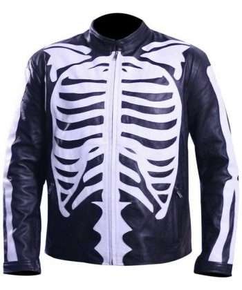 Halloween Cosplay Skeleton Bones Leather Jacket