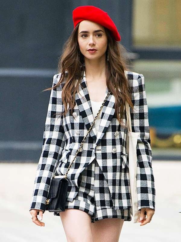 Lily Collins Emily In Paris Checked Blazer