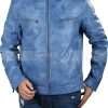 Cafe Racer Slim Fit Mens Casual Snap-Tab Collar Leather Jacket