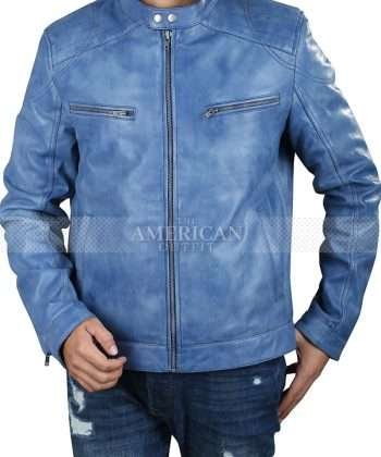 Cafe Racer Slim Fit Mens Casual Snap-Tab Collar Leather Jacket