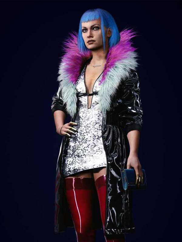Evelyn Parker Cyberpunk 2077 Game Black Leather Fur Collar Coat