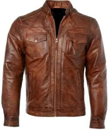 Mens Cafe Racer Distressed Genuine Leather Jacket