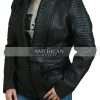 Womens Black Real Leather Quilted Jacket