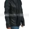 Womens Snap-tab Style Collar Black Leather Jacket