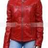 Cafe Racer Real Red Leather Jacket For Women