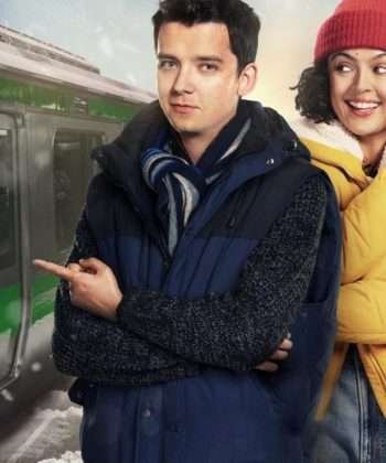 Asa Butterfield Your Christmas or Mine Movie Blue Puffer Vest