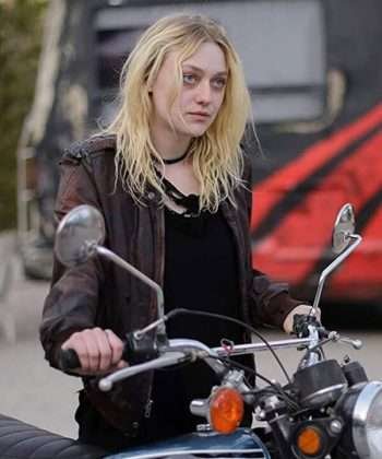 Movie Viena and the Fantomes Dakota Fanning Brown Leather Jacket