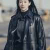 Yeon-Seo Oh Cafe Minamdang Black Leather Coat