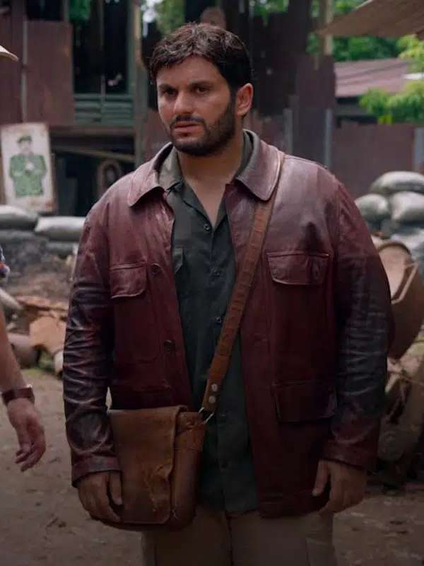 Movie Jack Mimoun et les secrets de Val Verde Malik Bentalha Maroon Leather Jacket Malik Bentalha Jack Mimoun et les secrets de Val Verde (2022) Maroon Jacket