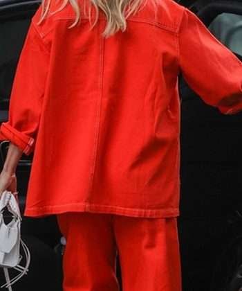 Ashley Roberts American Singer Orange Denim Jacket