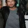 Actor Gerard Butler Black Leather Jacket