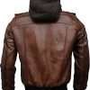 Brown Hooded Leather Jacket for Men