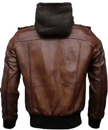 Brown Hooded Leather Jacket for Men