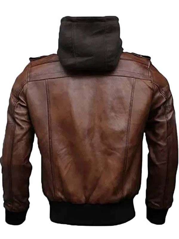 Brown Hooded Leather Jacket for Men