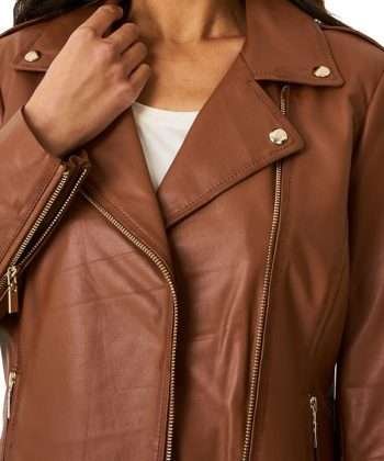 Brown Leather Motorcycle Jacket for Women