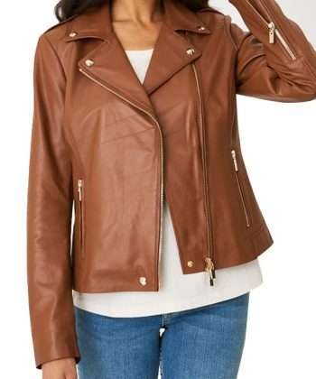 Womens Biker Brown Leather Jacket