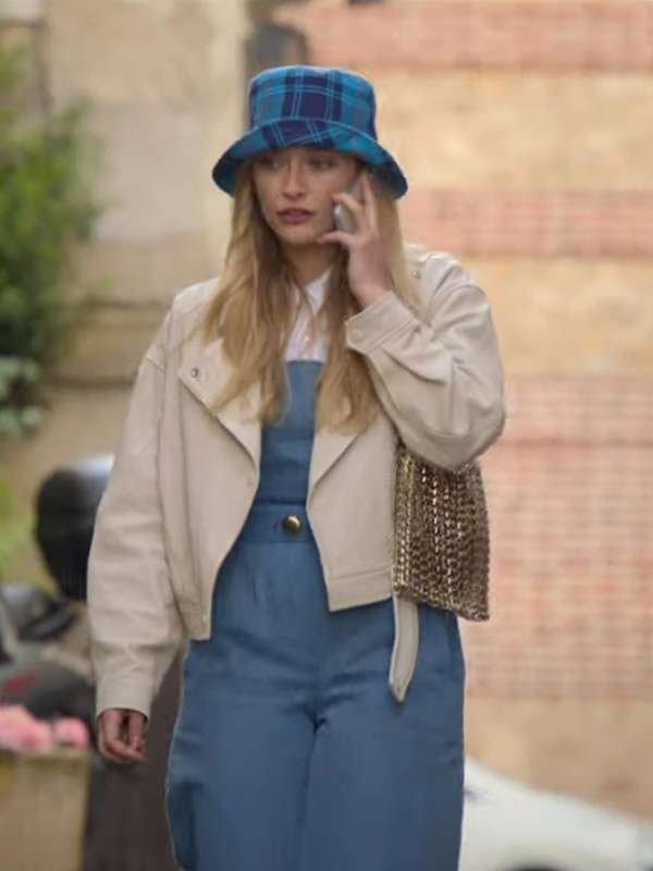 Camille Razat Emily in Paris Beige Leather Jacket