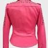 Studded Pink Leather Biker Jacket for Women