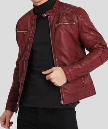 Men's Red Leather Cafe Racer Jacket