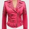 Womens Pink Biker Studded Jacket