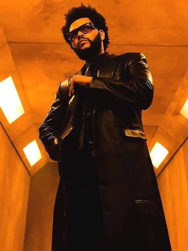 The Weeknd 2021 Song Take My Breath Black Leather Trench Coat