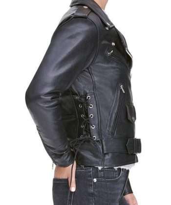 Womens Classic Belted Style Leather Biker Jacket