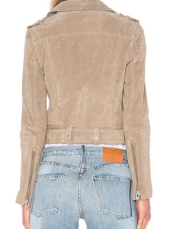 Women’s Motorcycle Suede Leather Beige Jacket