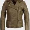 Womens Olive Green Biker Leather Jacket