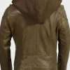 Women’s Classic Motorcycle Olive Green Leather Hooded Jacket