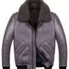 Men's Gray Shearling Sheepskin Leather Jacket