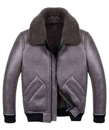 Men's Gray Shearling Sheepskin Leather Jacket
