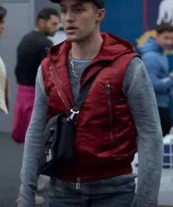 Ted Lasso Phil Dunster Red Satin Hooded Vest