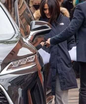 Maxandra Mendoza Magic Mike’s Last Dance 2023 Salma Hayek Blue Hooded Coat