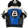 8 Ball Bomber Leather Jacket with Fur Hood for Men