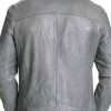 Snap-tab Collar Gray Leather Jacket